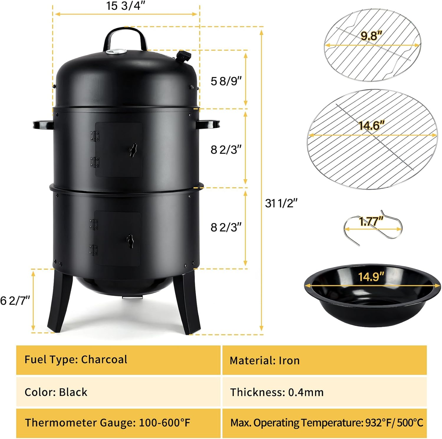 Verticale houtskoolrookoven, r - Electric Smoker Bbq recensie en prijs